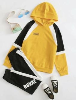 Set felpa con cappuccio e manica raglan grafica lettera e pa