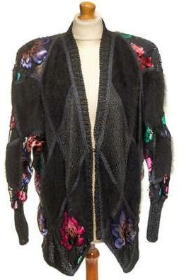 Spettacolare Vintage 24.4mS Seta Angora Applique Felpa Giacc