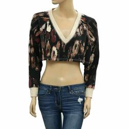 Free People Stampato Corto Pullover Felpa Oversize Vintage S