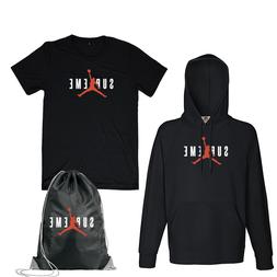 t-shirt maglietta + felpa + sacca SUPREME AIR JORDAN NERA uo