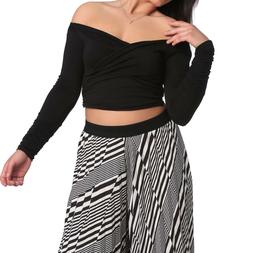 Top Donna Crop Top Maglietta Maglia Corta Scollata Bandeau Z