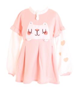 TS-144 Gatto Cuori Rosa Pastello Kawaii Lolita Pullover Twin