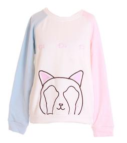 TS-148 Bianco Rosa Blu Toppa Gatto Pesce Pastello Dark Lolit