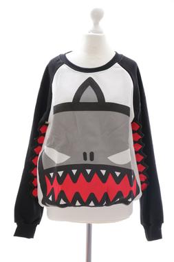 TS-15 Nero Shark Pazzo Monster Squalo Denti Pullover Sweatsh