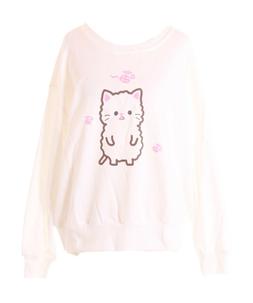TS-214 Bianco Gatto Cat Pastello Dark Pullover Sweatshirt Ka