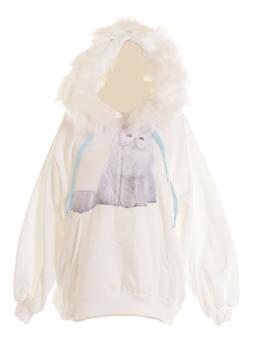 TS-219 Bianco Gatto Cat Pastello Lolita Felpa Uomo Kawaii Ca