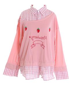 TS-281-2 Rosa a Quadri Fragola Twin-Look Effetto Oversize Ca