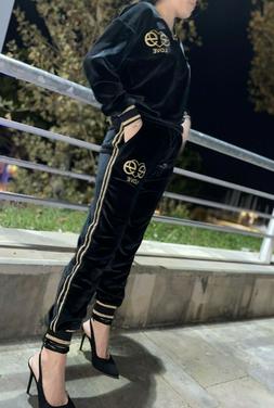 Tuta donna ciniglia nera logo oro pantalone felpa invernale 