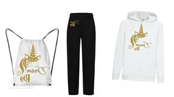 tuta felpa + pantaloni  unicorno dream big oro + sacca abbin