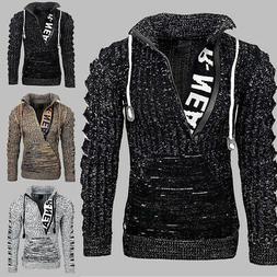 Uomo Cavo Maglia Felpa con Cappuccio Grosso Pullover Maglier