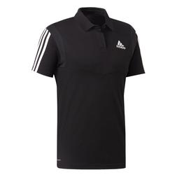 Uomo adidas Climalite 3 Righe Colletto Polo Camicia - Nero