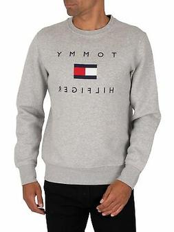 Tommy Hilfiger Uomo Felpa con bandiera, Grigio