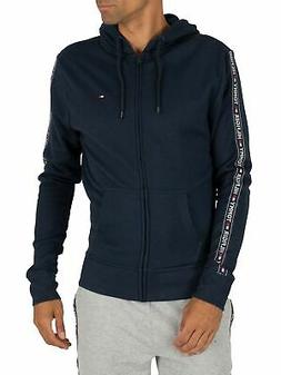 Tommy Hilfiger Uomo Felpa con cappuccio con logo Zip, Blu