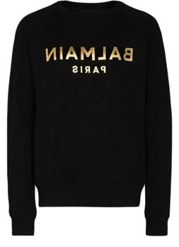 Uomo Felpa Nera BALMAIN gold Logo tg M XL XXL Nero