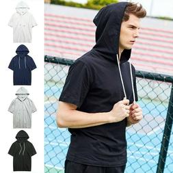 Uomo Manica Corta con Cappuccio T-Shirt SPORTS Palestra Magl