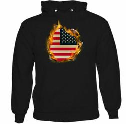 USA Bandiera Nazionale Fiamme Uomo American Felpa con Cappuc