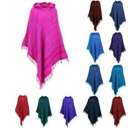 Vegan Lana Poncho con Cappuccio Hill Queen Mantella Caldo Fe