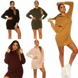 Vestito abito donna felpa maglione lungo in maglia con cappu