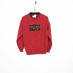 Vintage Donna 90s TOP STITCH Grafico Felpa Rosso SMALL S