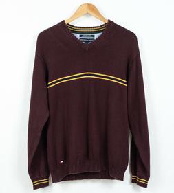 Vintage Tommy Hilfiger Scollo A V Felpa Bordeaux Rosso Uomo 