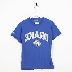 Vintage Champion USA Drake Grande Logo T-Shirt Blu SMALL S