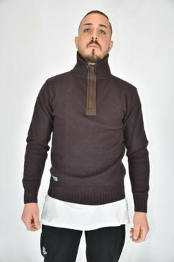 AMERICANINO Vintage Wool Sweater Maglione Con Zip Marrone In