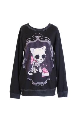 WY-WS-0178 Cat Scheletro di Gatto Teschio Nero Dark Punk Fel